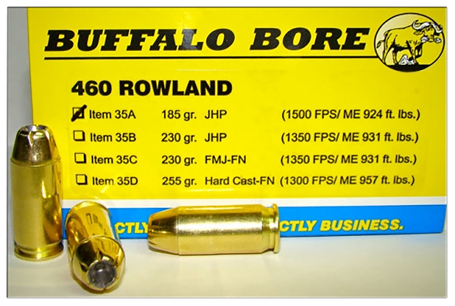Buffalo Bore Ammunition 35A20 Personal Defense Strictly Business 460Rowland 185gr Jacket Hollow Point 20 Per Box/12 Case