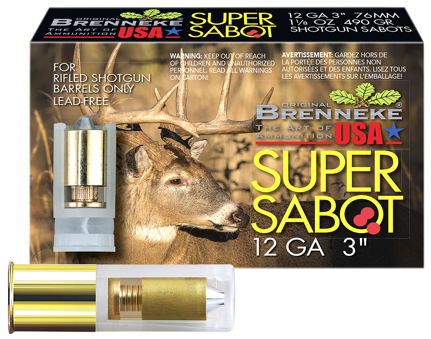 Brenneke SL123SUS SuperSabot 12Gauge 3" 1 1/8oz Sabot Slug Shot 5 Per Box/50 Case