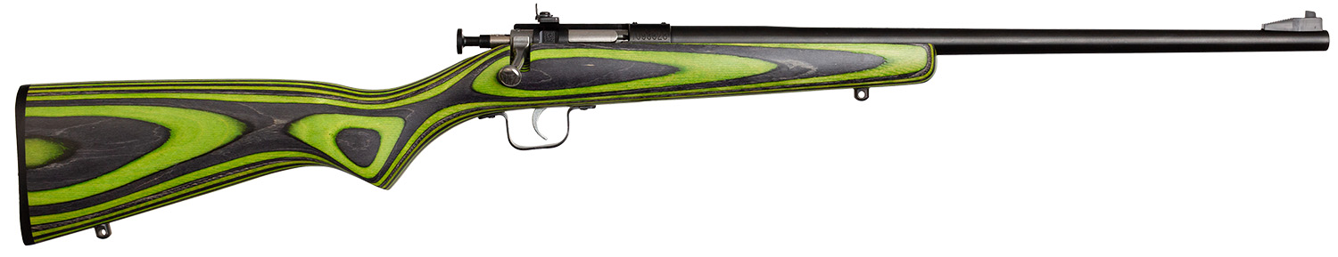 Crickett KSA2231 Youth 22 LR 1rd 16.12" Blued Barrel & Receiver, Fixed Front/Adjustable Rear Peep Sights, Green/Black Laminate Stock w/11.5" LOP, Rebounding Firing Pin Safety