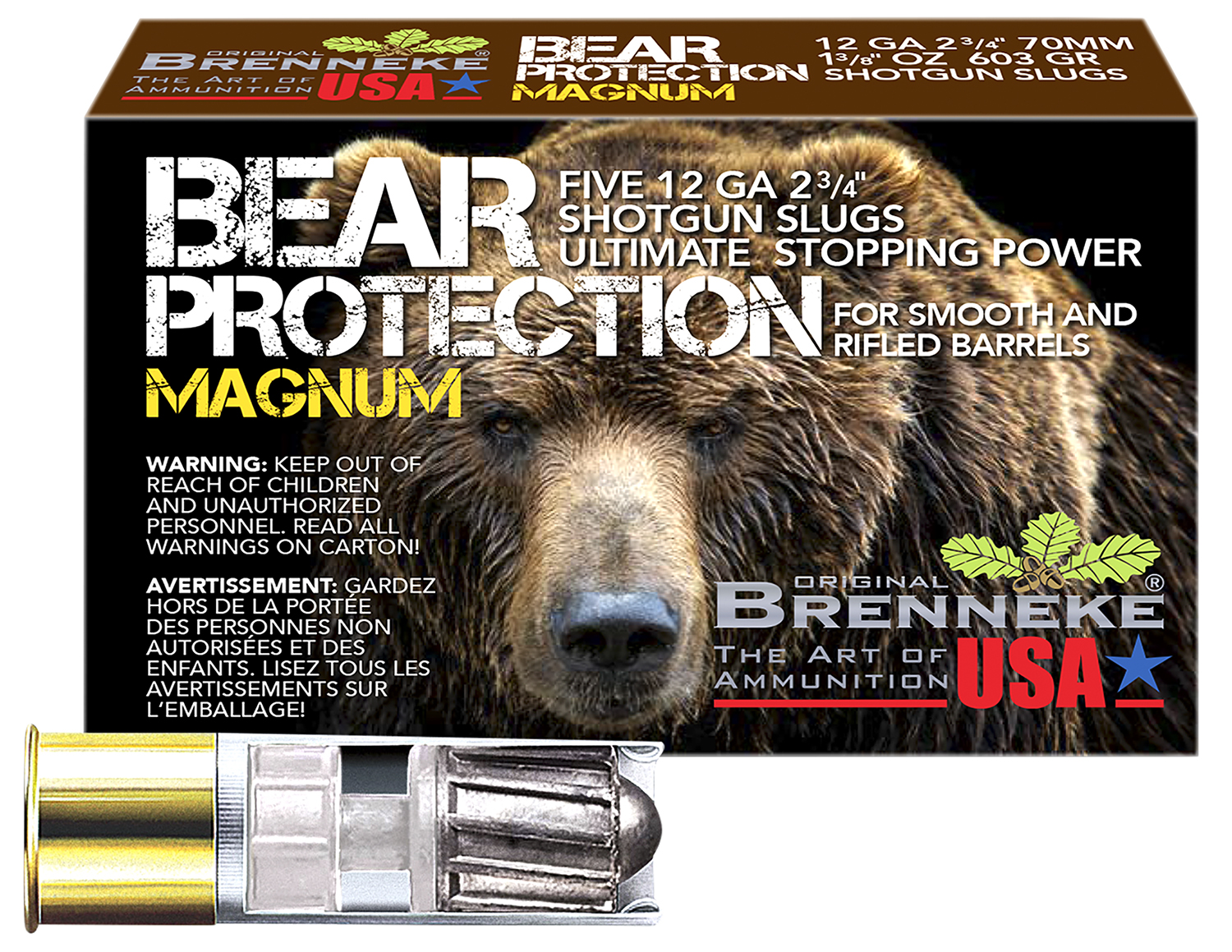 Brenneke SL122BPM Bear Protection 12Gauge 2.75" 1 3/8oz Slug Shot 5 Per Box/50 Case