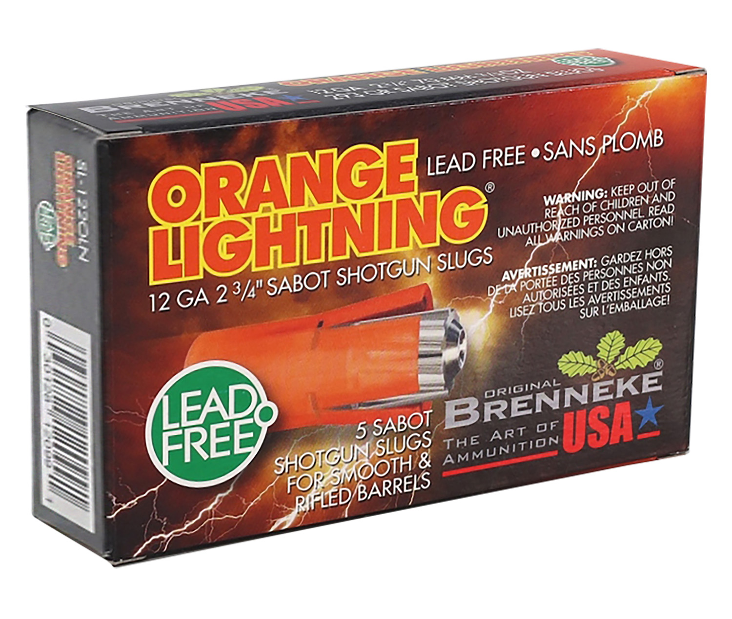 Brenneke SL122OLN Orange Lightning 12Gauge 2.75" 2/3oz Slug Shot 5 Per Box/50 Case