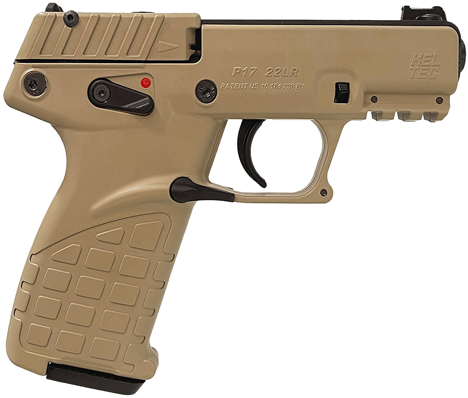 Kel-Tec P17DS P17 Compact Frame 22 LR 16+1 3.80" Black Steel Threaded Barrel, Desert Tan Serrated Slide Desert Tan Polymer Frame w/Picatinny Rail, Textured Grip Ambidextrous