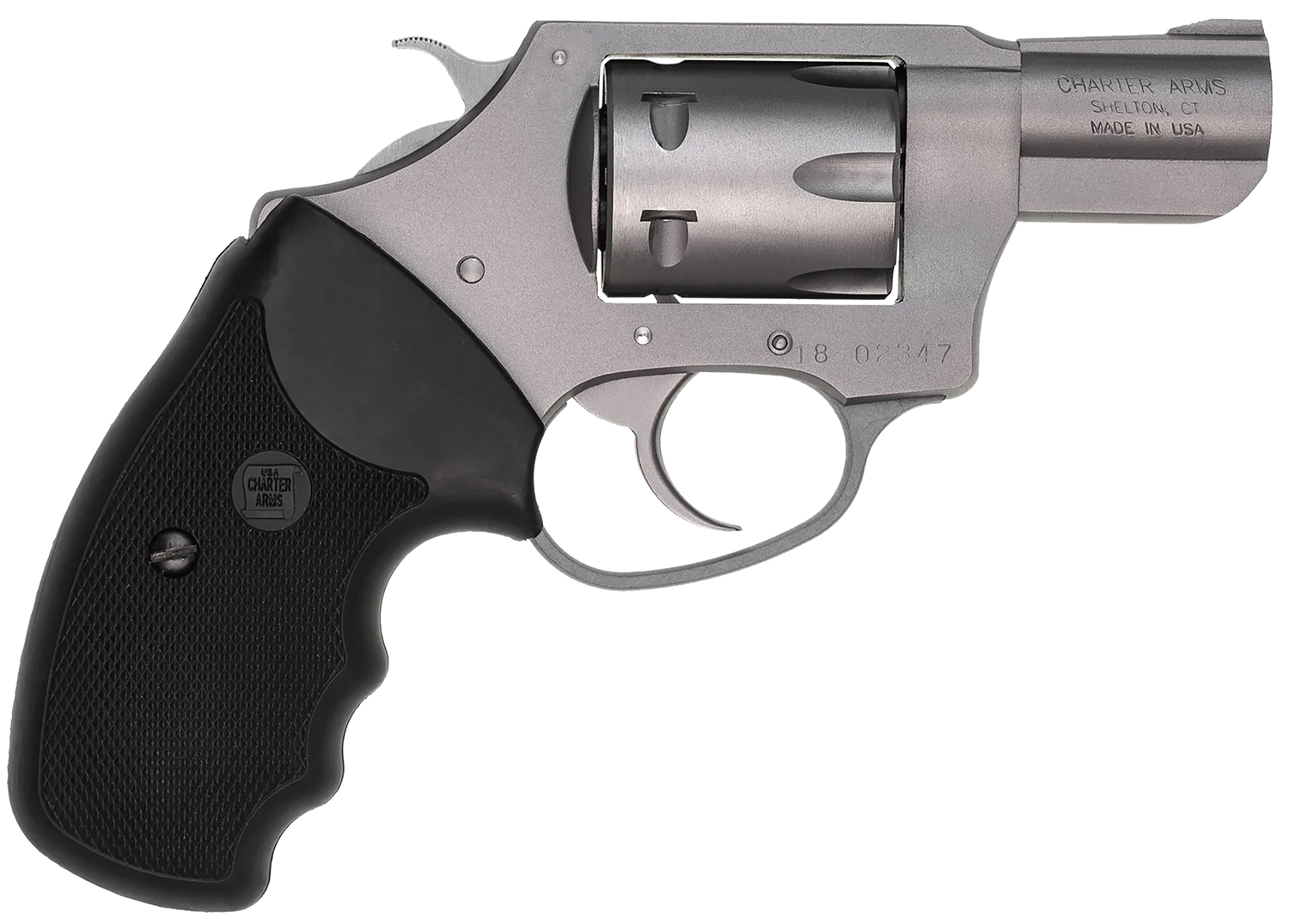 Charter Arms 72324 Pathfinder Small 22 WMR, 8 Shot 2" Stainless Steel Barrel & Cylinder, Anodized Aluminum Frame w/Black Finger Grooved Rubber Grip, Exposed Hammer