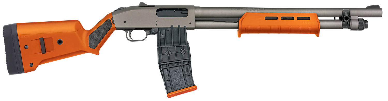 Mossberg 50222 590M 12 Gauge 10+1 18.50" Tungsten Gray Cerakote Barrel & Steel Drilled & Tapped Receiver, Magpul SGA Safety Orange Synthetic Stock