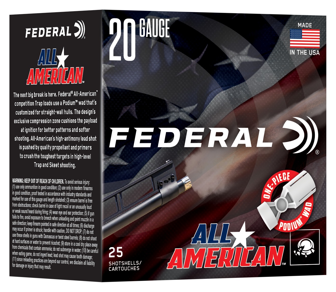 Federal FAA207.5 20Gauge 2.50" 7/8oz 7.5Shot 25 Per Box/10 Case