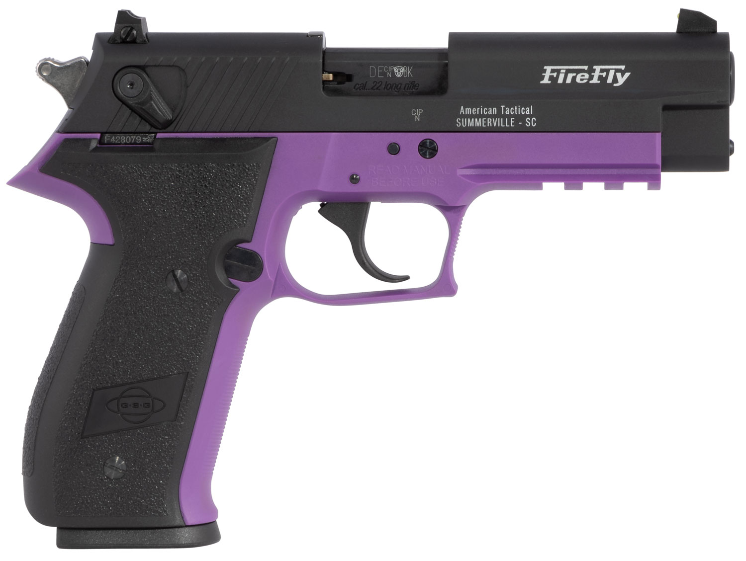 GSG GERG2210FFL FireFly 22 LR 10+1 4" Black Serrated Slide, Purple Zinc Alloy w/Accessory Rail Frame, Black Polymer Grip